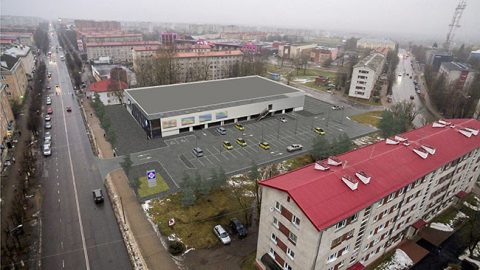 Предварительный эскиз будущего нарвского магазина "Lidl" и его прилегающей территории по адресу: Таллиннское шоссе, 7.